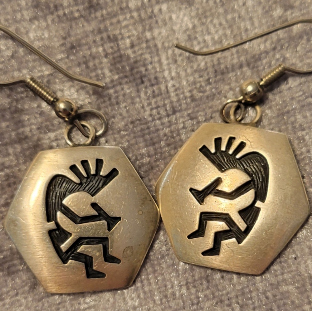 Vintage Sterling Silver Overlay Kokopelli Dangle Earings